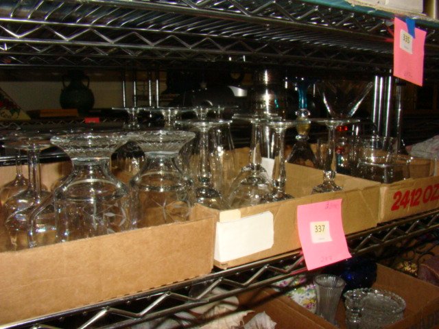 QUALITY ETCHED GLASSWARE-STEMS: QUALITY ETCHED GLASSWARE-STEMS - WATER, WINE, WATER AND CHAMPAGNE GLASSES. COCKTAIL SHAKER -BEAUTIFUL!