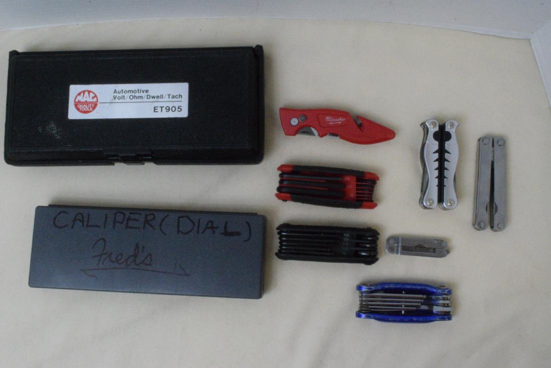 CALIPERS-MAC VOLT/OHM/DWELL/TACH-AND MORE: METAL CALIPERS UP TO 6 IN CASE-MAC TOOLS VOLT/OHM/DWELL/TACH IN CASE ET905-AND POCKET TOOL SETS - BLUE HAWK-SHEFFIELDS WEEK-ENDER-AND MORE