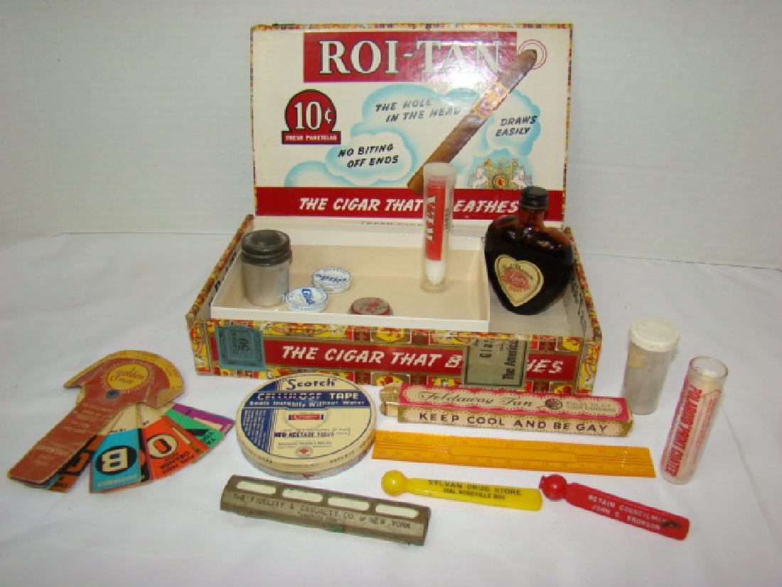 VINTAGE PHARMACEUTICAL ITEMS & MORE: VINTAGE PHARMACEUTICAL ITEMS- REXALL JUMBO STYPTIC PENCIL-POLAROID PRINT COATER-GLIDE FLOSS-SCOTCH CELLULOSE TAPE- ROI TAN CIGAR BOX & MORE