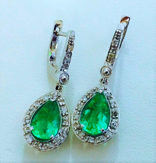 3.00 Carat Colombian Emerald & Diamond Earrings (1 of 3)
