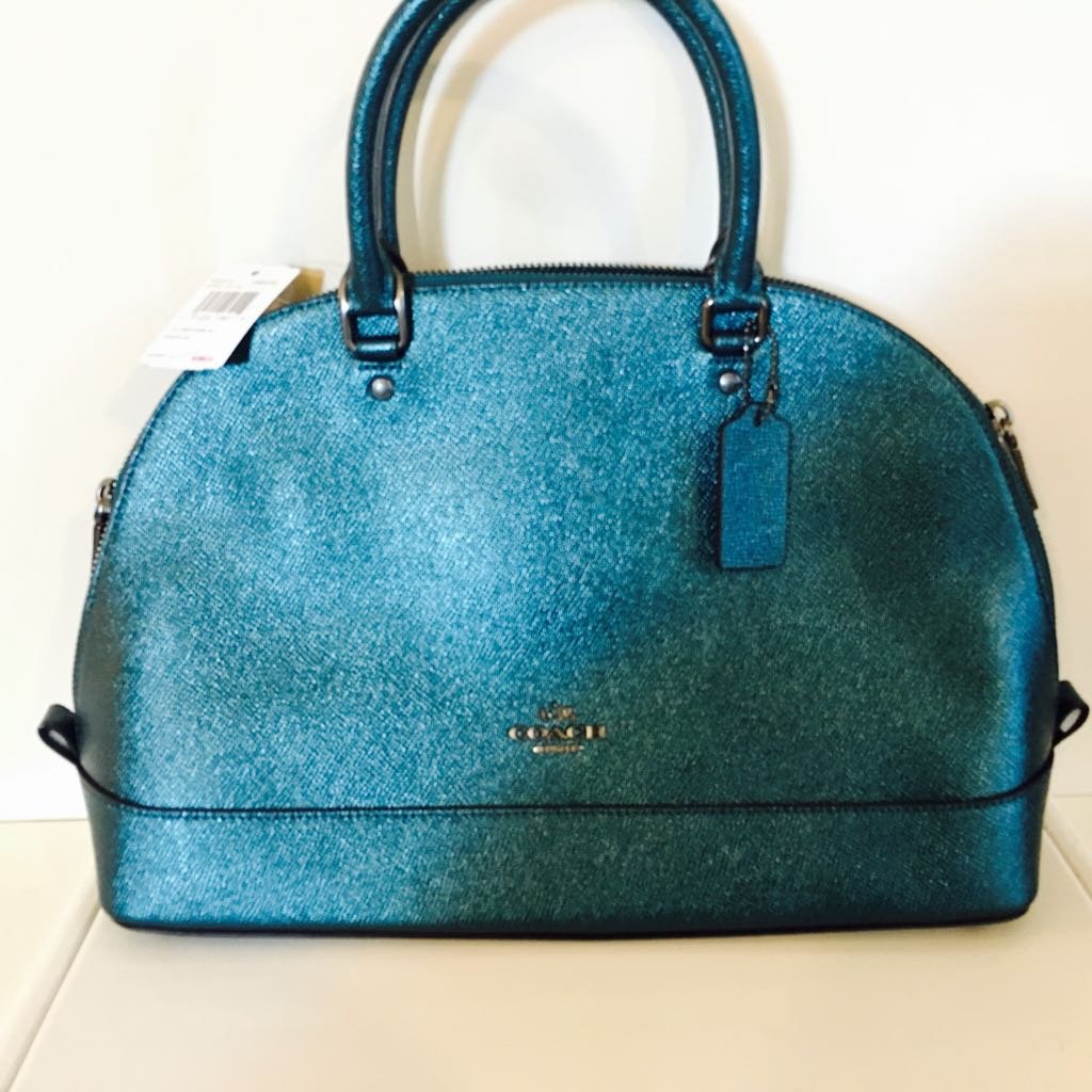 New Coach Sierra Satchel Leather Metallic Teal Bag (1 of 4)