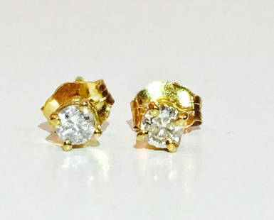 14k Gold 1/4 CARAT DIAMOND STUDS: 1/4 CARAT DIAMOND , 14K YELLOW Gold 4 Prong Push Back Diamond Studs. F-G COLOR , SI2-I1 CLARITY.