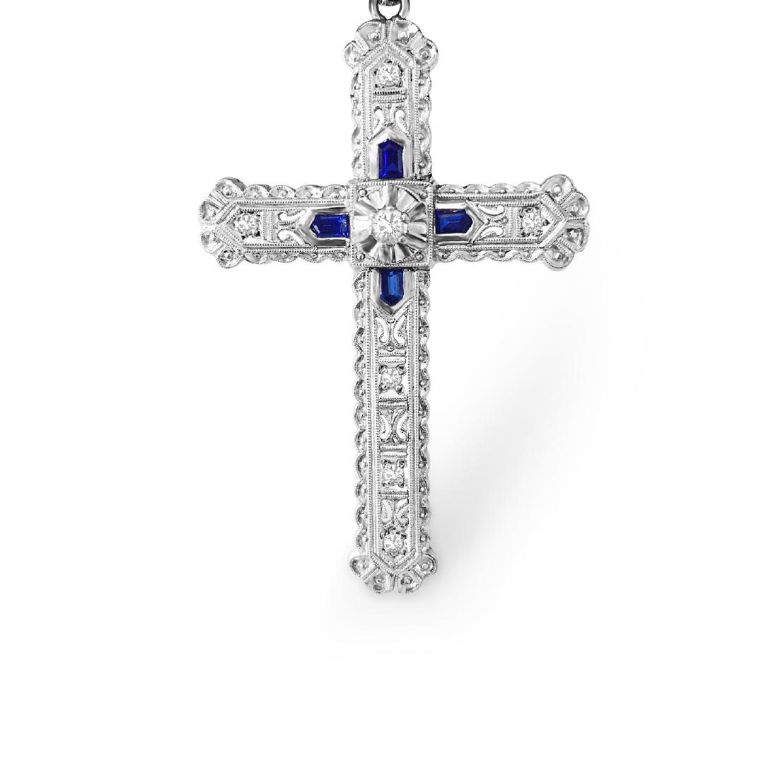 18K Gold, Blue Sapphire and Diamond Cross (Vintage) (1 of 3)