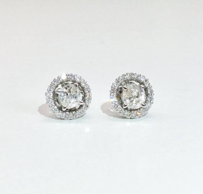 14K Gold, 1.30 TCW old mine cut diamond stud earrings (1 of 4)