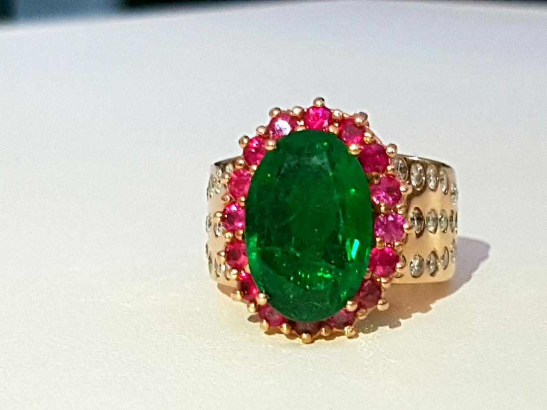 18K Rose Gold EMERALD RUBY AND DIAMOND RING (AGI) (1 of 4)