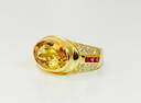 11.30 Carat Citrine, Ruby & Diamond Ring in 18K Gold