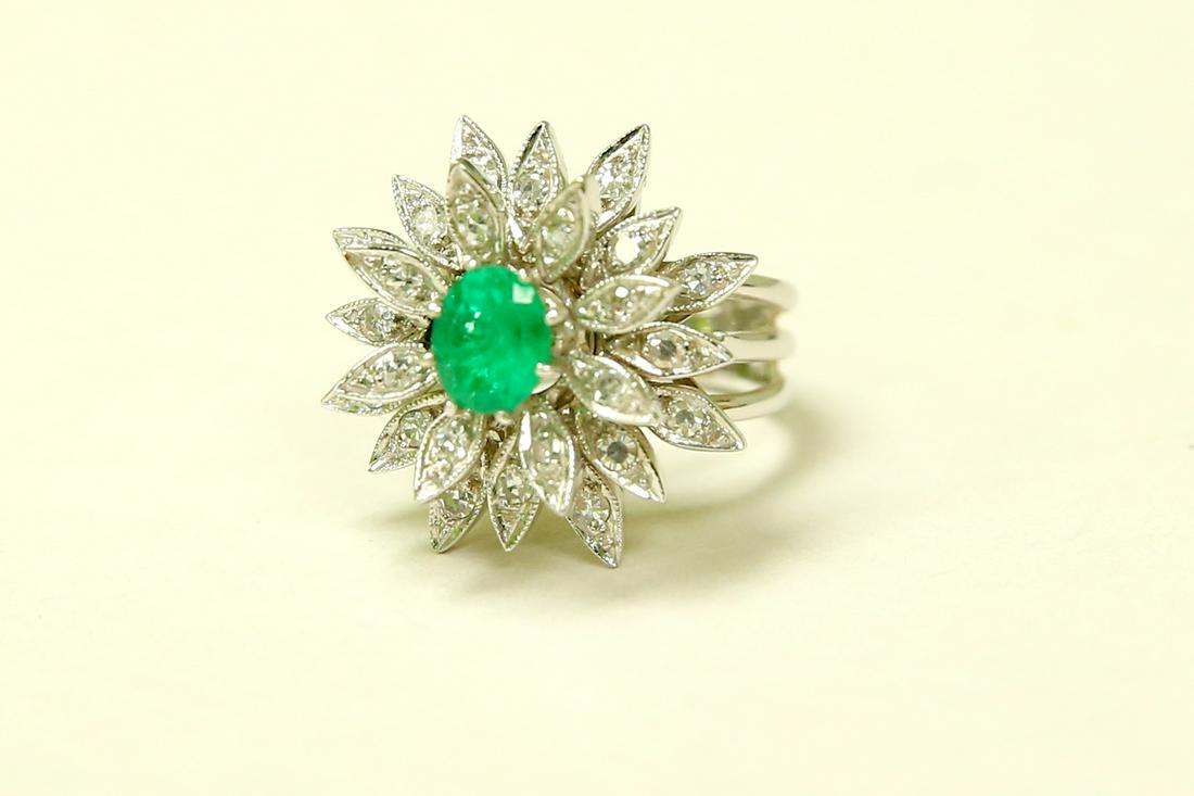 14K White Gold, Emerald & Diamond Cocktail Ring (1 of 3)
