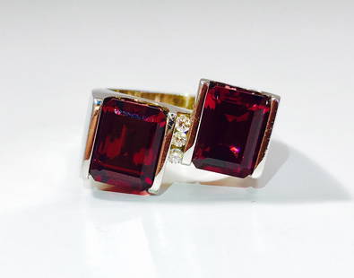 14K Gold, 7 Carat Natural Rubellite and Diamond Ring.: 14K White Gold. 7.00 Carat Natural Rubellite, Emerald Cut. 100% Natural earth mined. Setting: Channel. Diamonds: 1/10 carat. VS clarity, F-g Color, Channel setting. Very beautiful ring. Nice intense