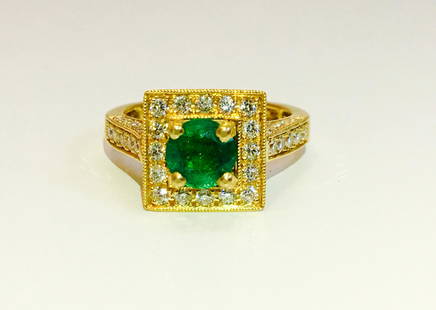 3.00 Carat Emerald & Diamond Ring in 18K. Vintage Ring: 18k yellow gold (tested). 1.50 carat round emerald set in prongs. 100% natural earth mined emerald. 1.50 carat round brilliant cut diamonds. VS clarity and G color. 100% natural earth mined and