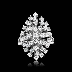 Enchanting Diamond & Solid 14K White Gold Cocktail Ring: 14k white gold. 1.80 TCW white diamonds. VS clarity and F color. Round cut diamonds. Gorgeous 100% natural earth mined enchanting diamonds. Traditional custom made cocktail ring. Perfect for