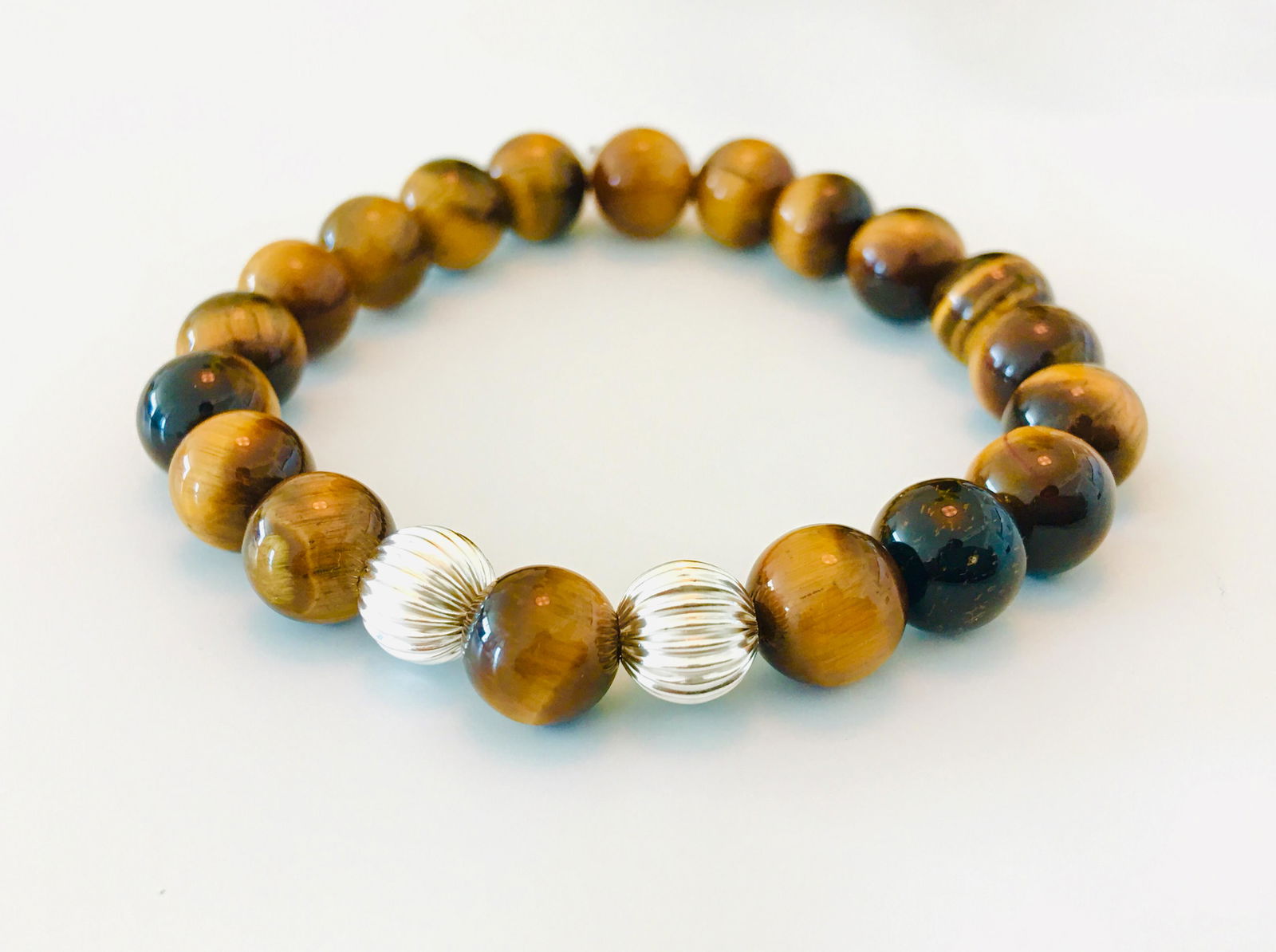 Natural Tiger Eye & Sterling Silver Unisex Bracelet (1 of 6)
