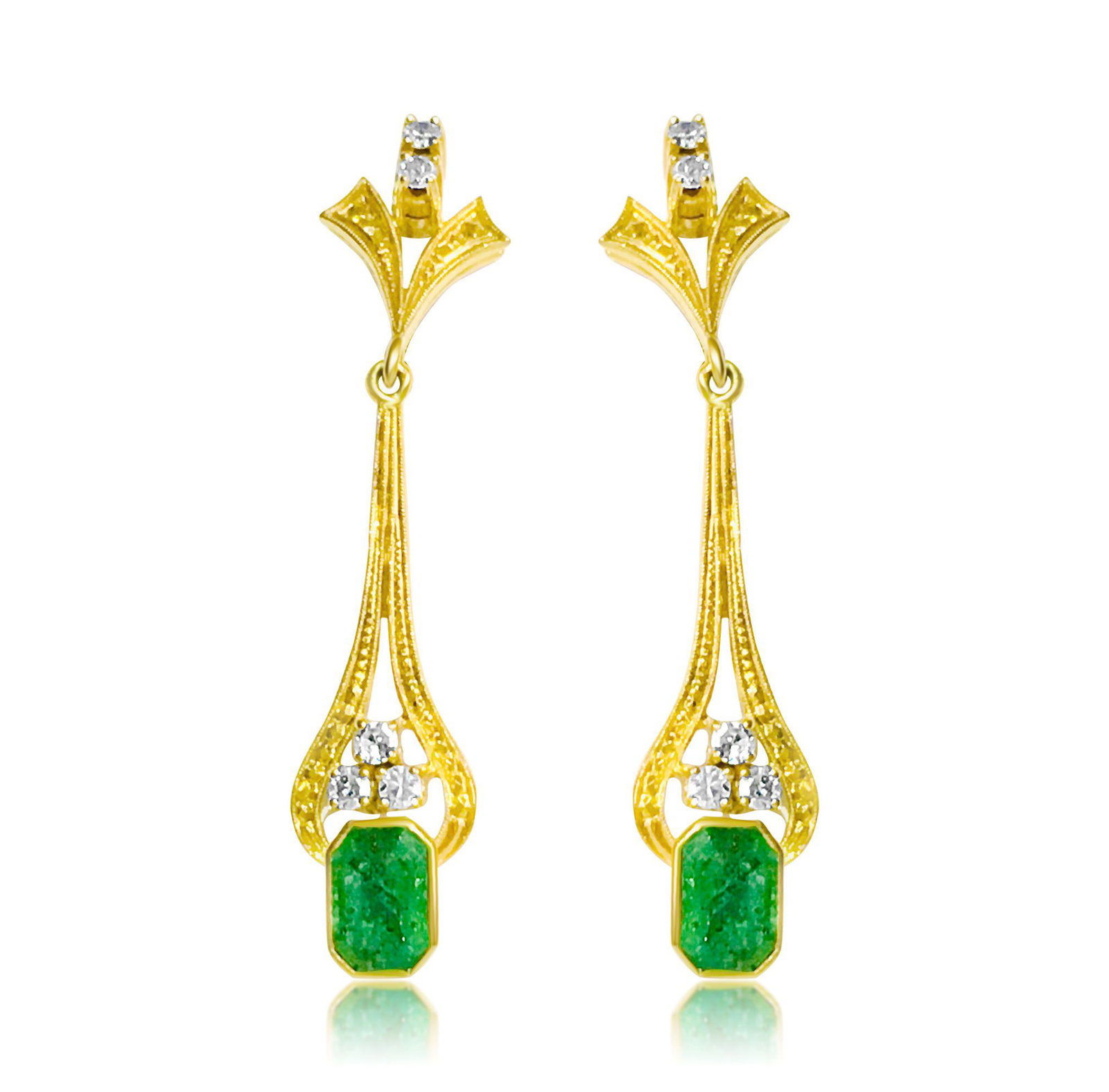 Vintage 18K Gold Emerald and Diamond Ladies Earrings (1 of 5)