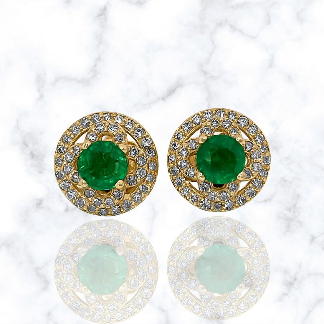 Ladies 14K Gold Van Cleef Emerald & Diamond Studs (1 of 5)