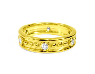 Fancy Style 0.48 Carat Natural Diamond Band 18K Gold: 18K yellow gold. 0.48 Carat diamonds. G color VS clarity diamonds. 100% natural earth mined diamonds set in bezel setting. Classic vintage boutique diamond and gold band. Perfect for unisex ring for