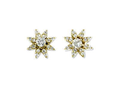 1.00 Carat Diamond Gold Art Deco Stud Earrings: Metal: 14K yellow gold.1.00 carat diamonds total. VS clarity and G color diamond earrings. 100% natural earth mined diamonds. Round brilliant cut diamonds.All diamonds set in prong setting.Butterfly