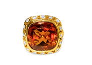 Vintage 18k Yellow Gold 13.50ct Citrine Diamond Ring