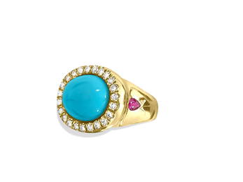 Turquoise Diamond Ruby 18K Yellow Gold Cocktail Ring