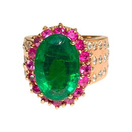 18k Gold, 9.80 Carat Emerald Ruby & Diamond Ring (GIA)