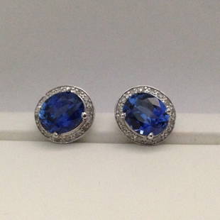 14K White Gold Blue Sapphire And Diamond Earrings/STUDS: 14k White Gold Diffused Blue Sapphire And Diamond Earrings, BIG STUDS VERY NICE COLOR 12ct BLUE SAPPHIRE AND WHITE DIAMONDS Has Hallmark of 14k/585 gold