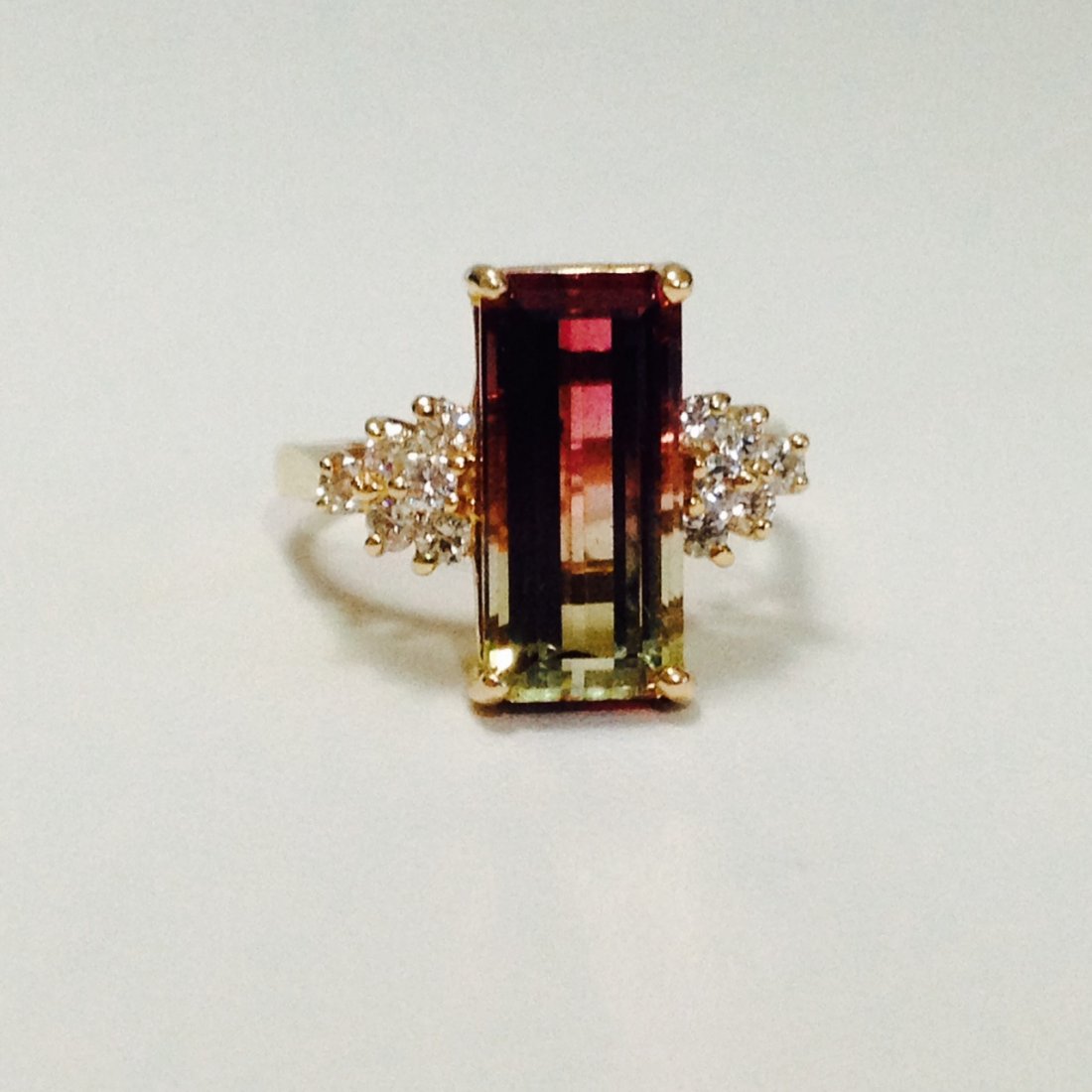 14k Yellow Gold Watermelon Tourmaline and Diamond Ring (1 of 5)