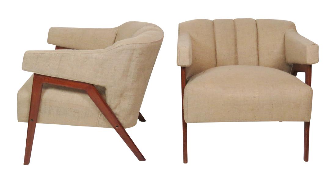 Pair MODERN DESIGN BURLAP LOUNGE CHAIRS (1 of 4)