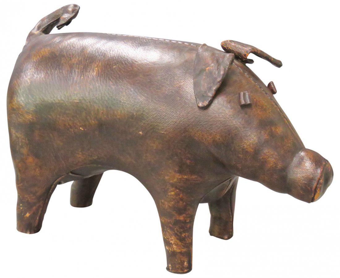 ABERCROMBIE & FITCH LEATHER PIG FOOTSTOOL (1 of 4)