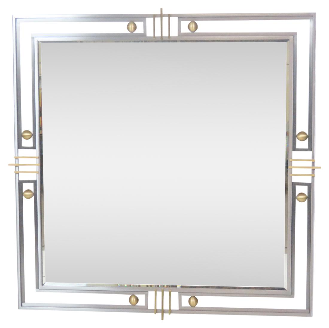 MAISON JANSEN STAINLESS STEEL & BRASS MIRROR (1 of 5)