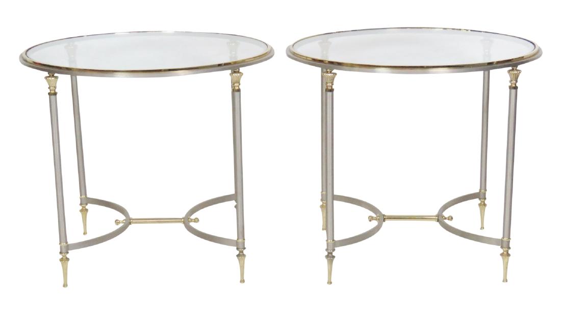 Pair JANSEN STYLE CHROME & BRASS GLASSTOP SIDE TABLES (1 of 3)