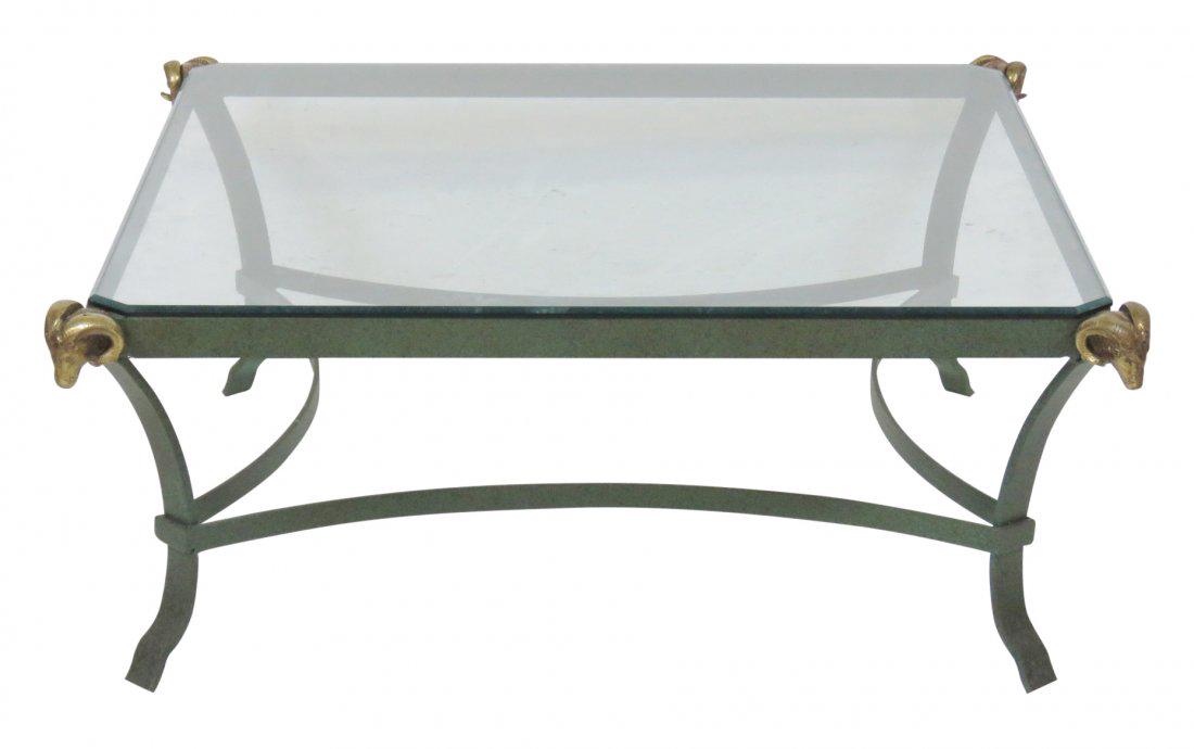DIRECTOIRE STYLE PAINTED METAL COFFEE TABLE w/ RAMS (1 of 3)