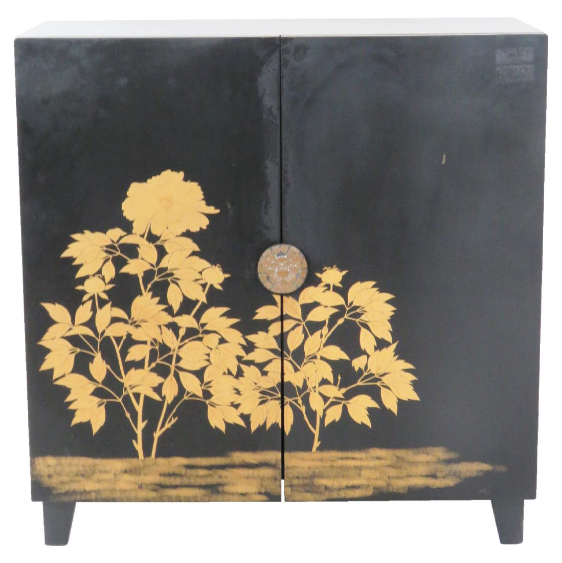 ASIAN STYLE EBONIZED & GILT DECORATED 2 DOOR CABINET (1 of 7)