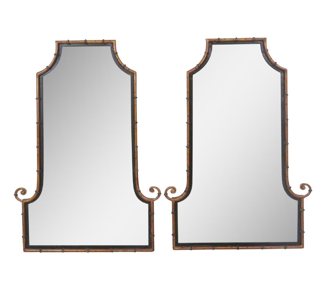 Pair FAUX BAMBOO METAL HANGING WALL MIRRORS attr. (1 of 5)