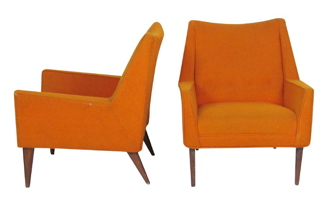 Pair FINN JUHL STYLE UPHOLSTERED LOUNGE CHAIRS (1 of 5)
