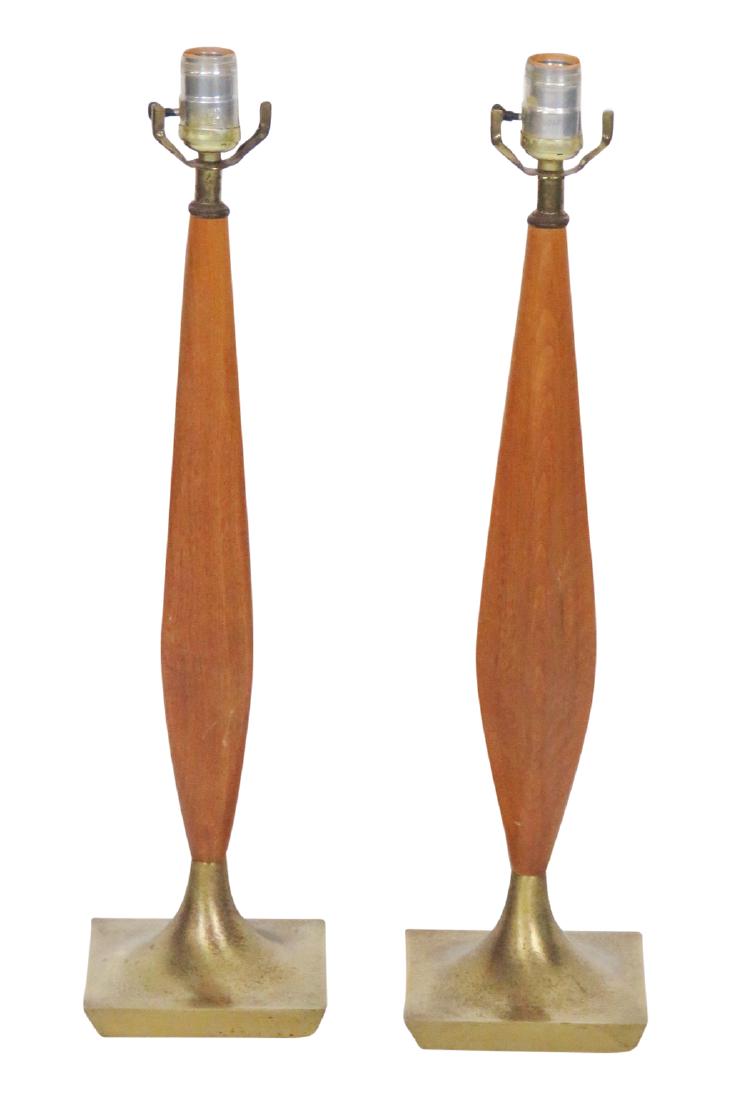 Pair TEAK & BRASS TABLE LAMPS (1 of 3)