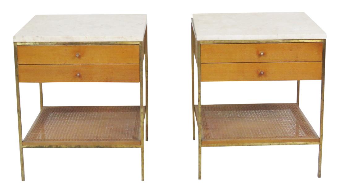 Pair PAUL MCCOBB CANED MARBLETOP SIDE TABLES (1 of 6)