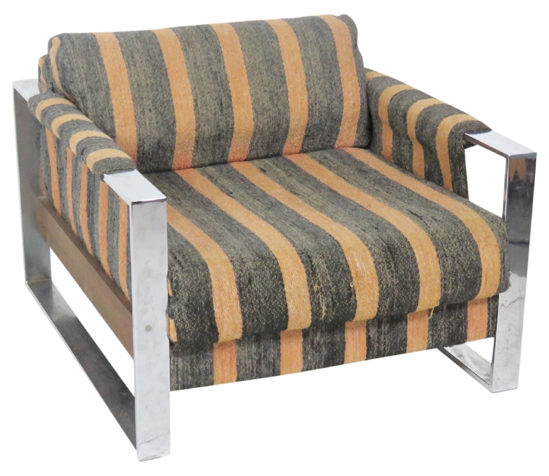 MILO BAUGHMAN STYLE CHROME & UPHOLSTERED LOUNGE CHAIR (1 of 4)