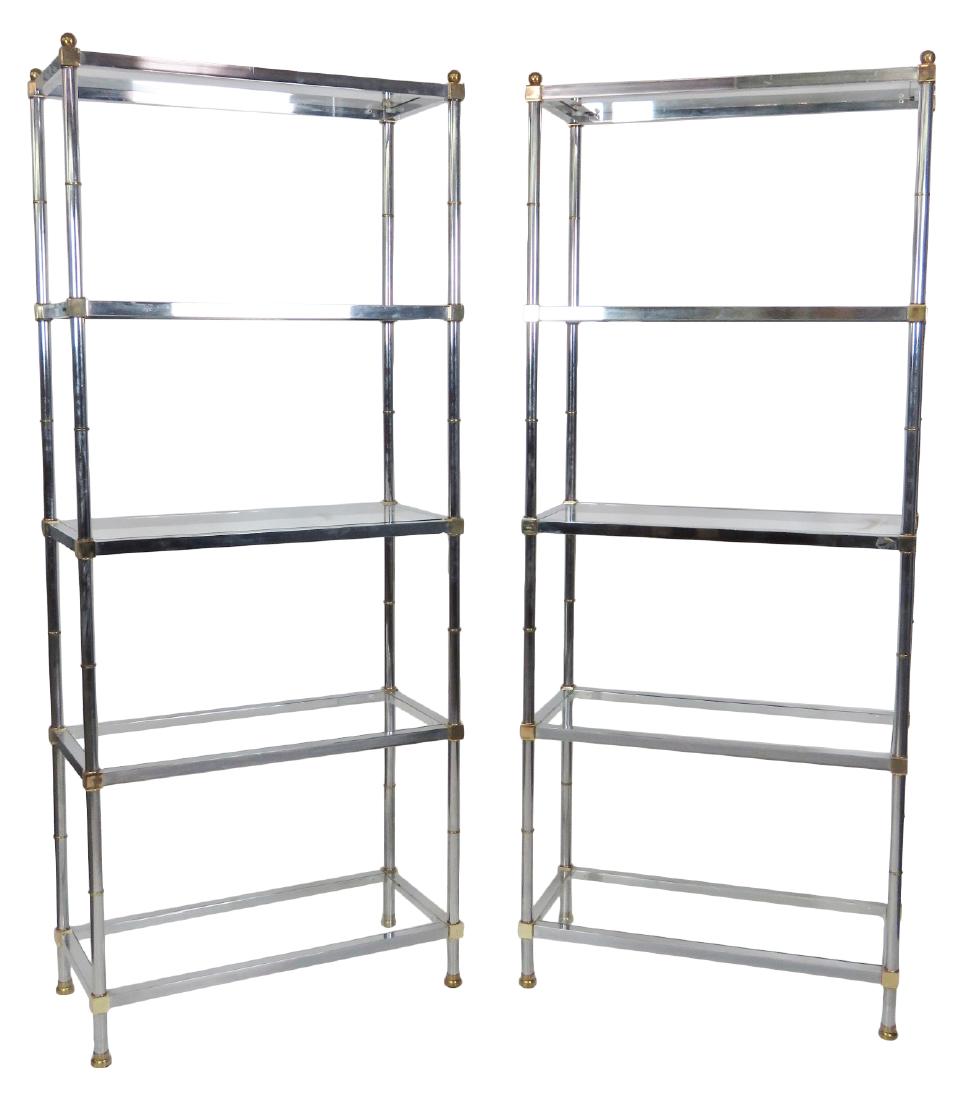 Pair JANSEN STYLE CHROME & BRASS ETAGERES (1 of 5)