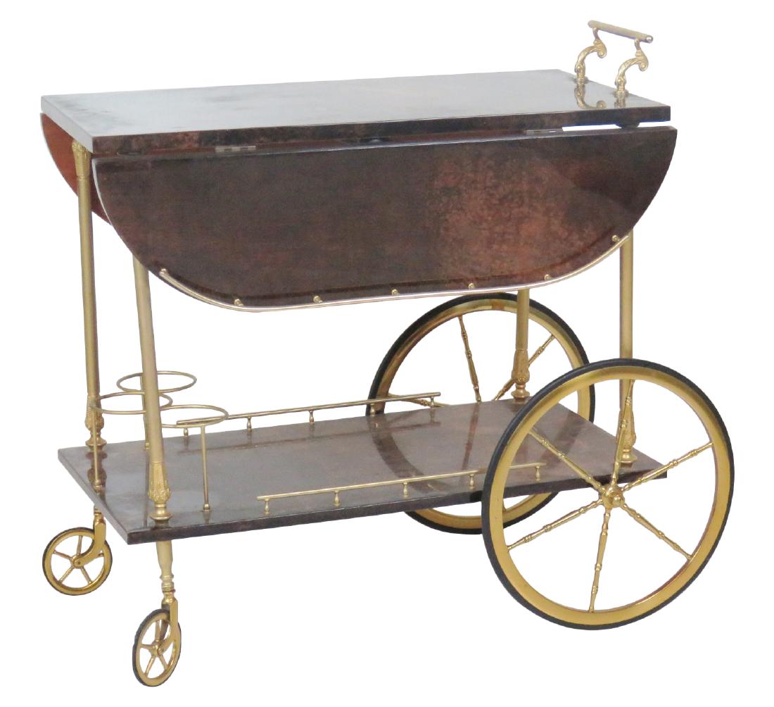 ALDO TURA LACQUERED GOATSKIN BAR CART (1 of 5)