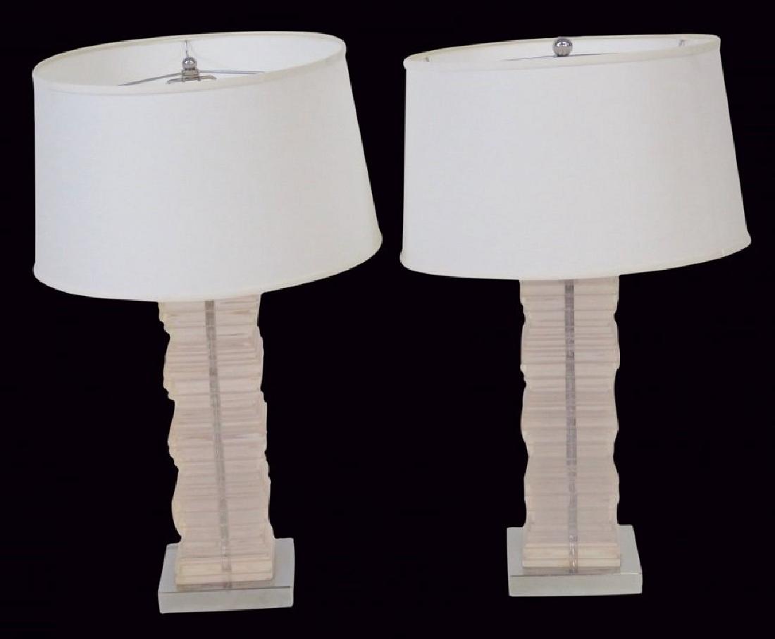 Pair MODERN DESIGN STACKED LUCITE TABLE LAMPS (1 of 3)