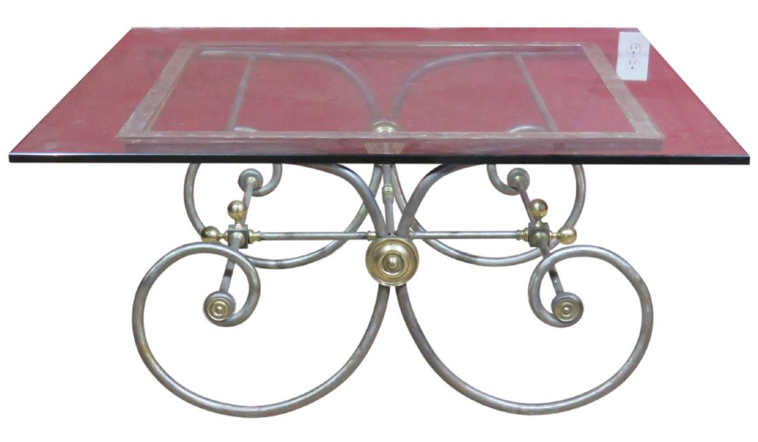 DIRECTOIRE STYLE CHROME & BRASS GLASSTOP COFFEE TABLE (1 of 5)