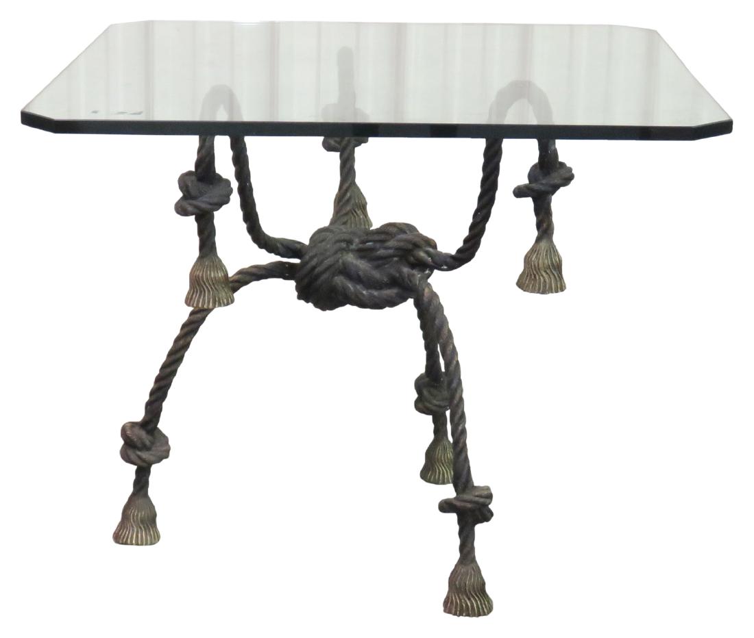 DIRECTOIRE STYLE ROPE TASSELED GLASSTOP CENTER TABLE (1 of 3)