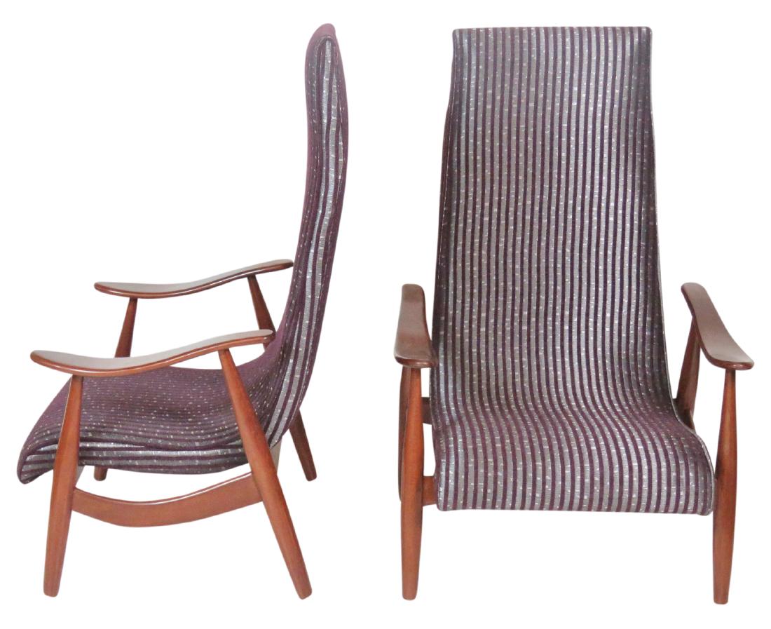Pair MODERN DESIGN TEAK & UPHOLSTERED LOUNGE CHAIRS (1 of 3)