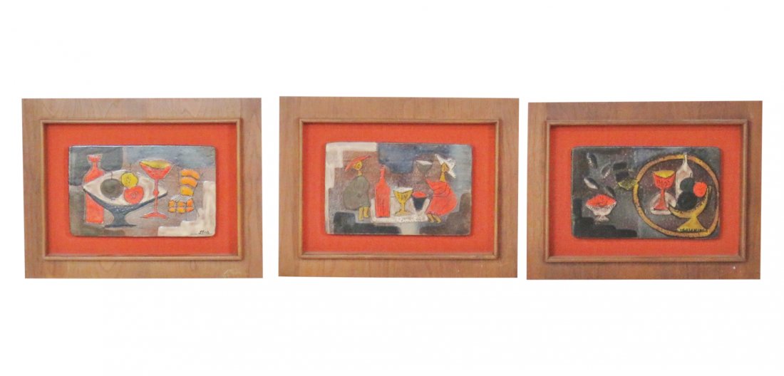 3 STIA FRAMED PAINT DECORATED TILES (1 of 7)