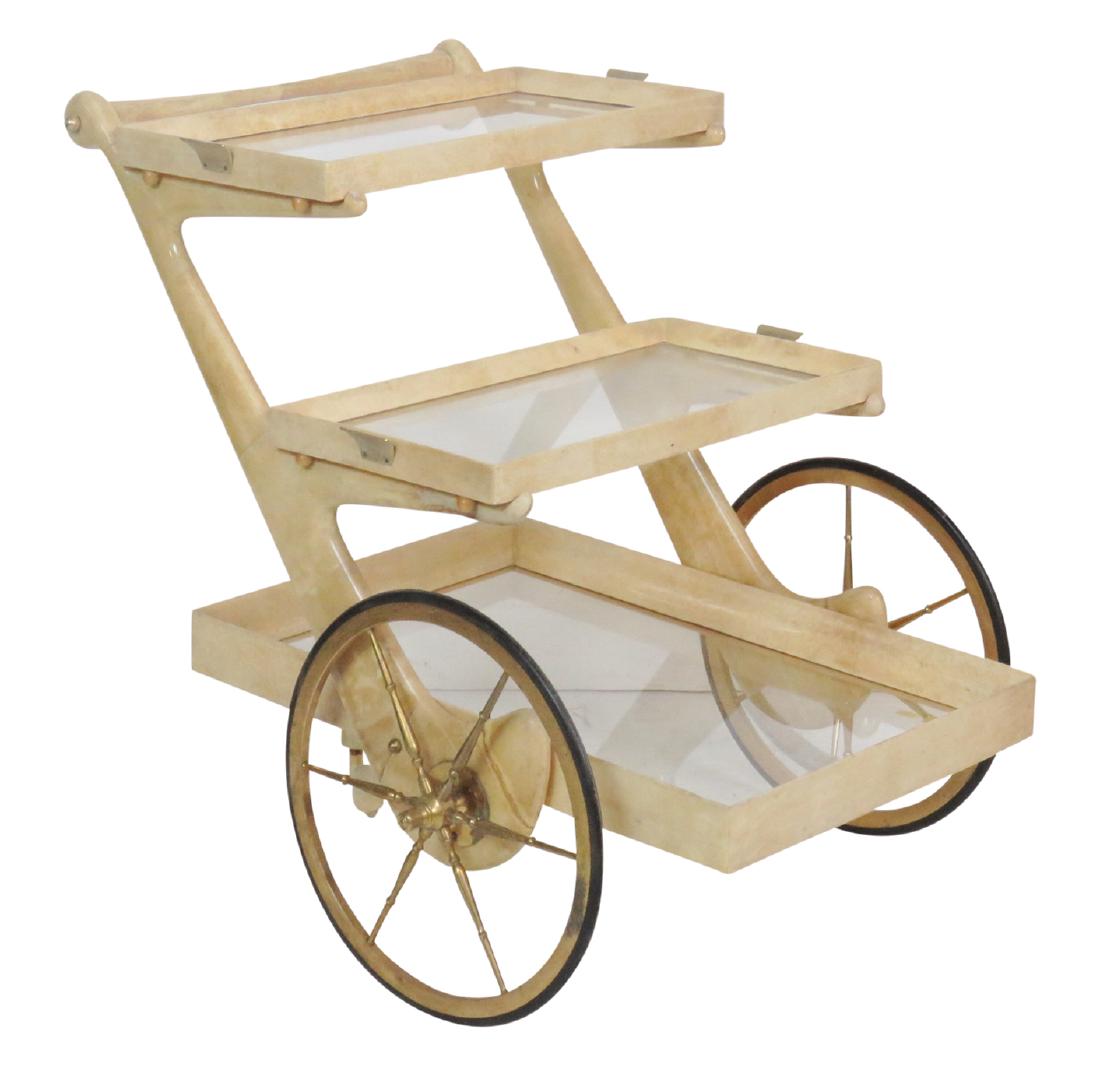 ALDO TURA LACQUERED GOATSKIN BAR CART (1 of 8)