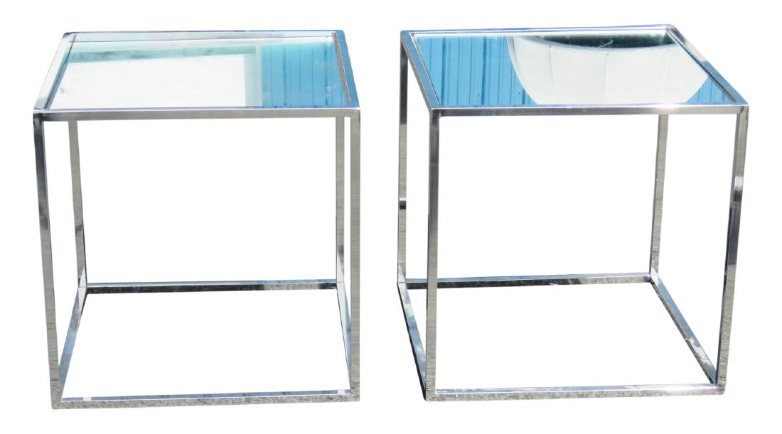 Pair CHROME & MIRRORED SIDE TABLES (1 of 4)