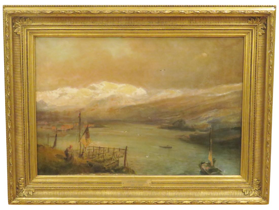 HERMAN HERZOG OIL PAINTING HARBOR SCENE (1 of 11)