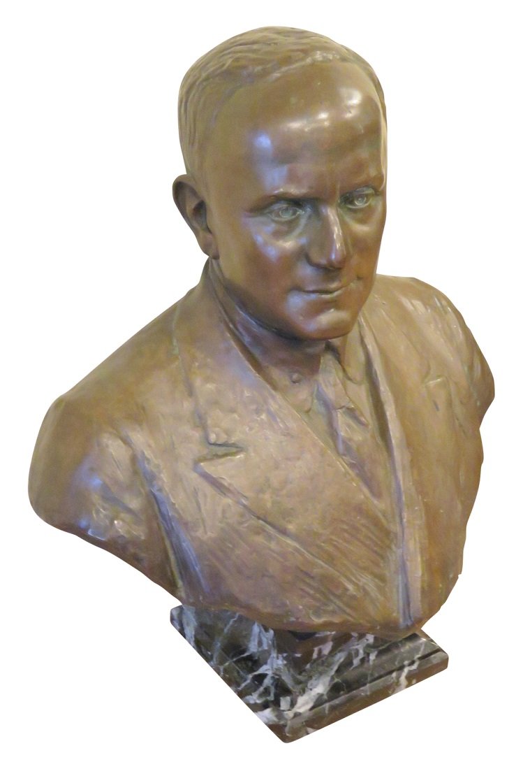 JACQUES LAMY BRONZE BUST: Bronze figural bust on marble pedestal. Marked Jacques Lamy Fondeur, Paris. 25"h. x 20 1/2"w. x 14 1/4"d.