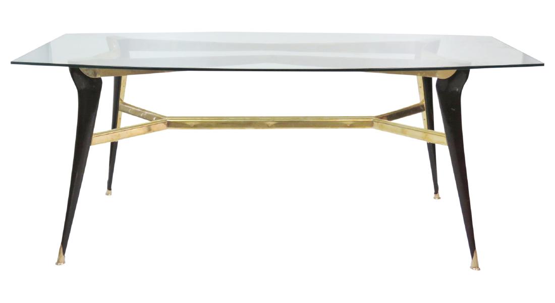 ICO PARISI STYLE BRASS & WOOD GLASS TOP DINING TABLE (1 of 4)