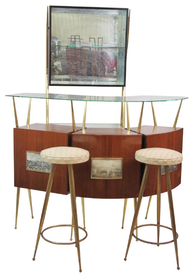 GIO PONTI STYLE BAR SET w/ 2 STOOLS (1 of 9)