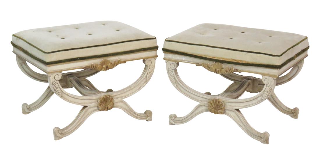 Pair REGENCY STYLE PAINT DECORATED TUFTED CERULE (1 of 3)