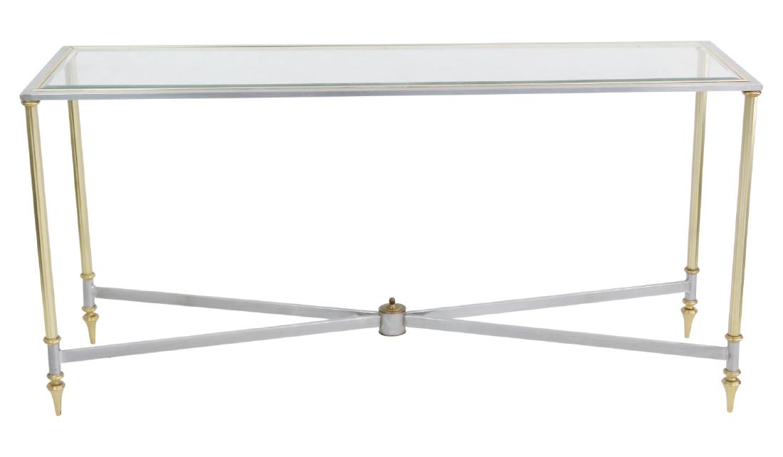 JANSEN STYLE CHROME & BRASS GLASSTOP CONSOLE TABLE (1 of 5)